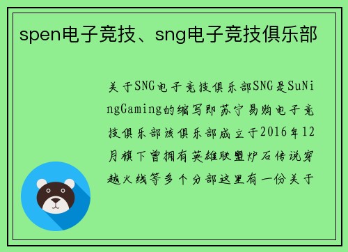 spen电子竞技、sng电子竞技俱乐部