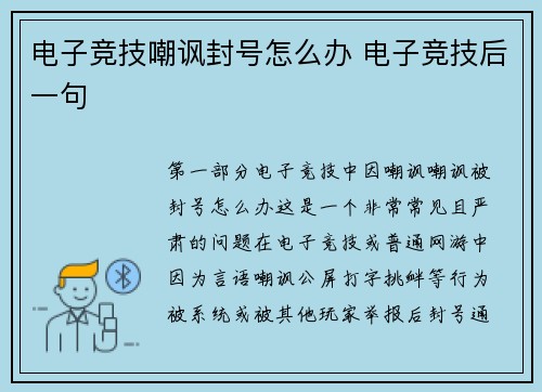 电子竞技嘲讽封号怎么办 电子竞技后一句